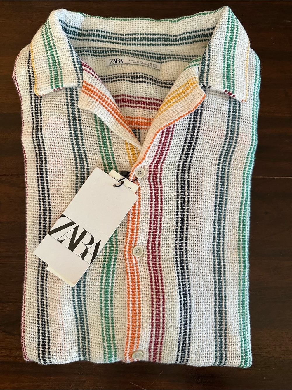 Zara Rainbow Stripe Open-Knit Camp Shirt – NWT Medium